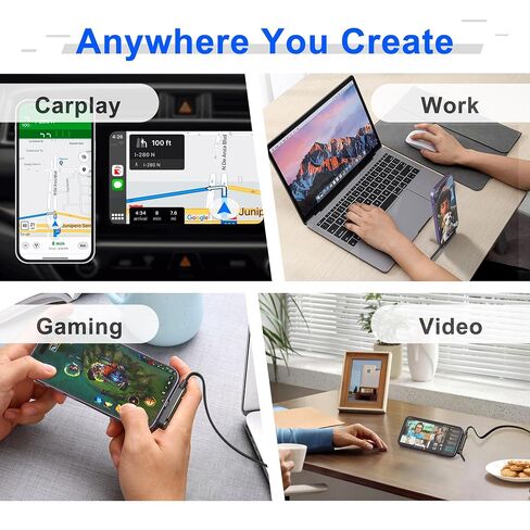 Flat iPhone Charger with Stand - MFi Certified 30W PD USB-C to Lightning Cable with Invisible Holder - 90 Degree Lightning Cable for iPhone 14-8, iPad - Sideways iPhone Charger for Gaming & Streaming in Kuwait