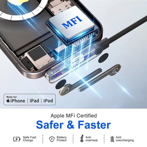 Flat iPhone Charger with Stand - MFi Certified 30W PD USB-C to Lightning Cable with Invisible Holder - 90 Degree Lightning Cable for iPhone 14-8, iPad - Sideways iPhone Charger for Gaming & Streaming in Kuwait
