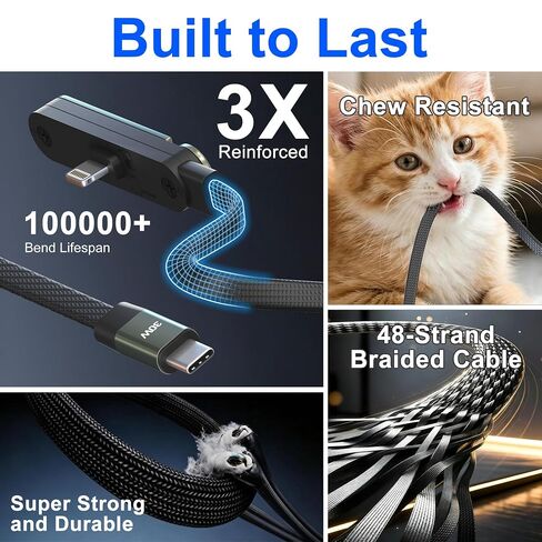 Flat iPhone Charger with Stand - MFi Certified 30W PD USB-C to Lightning Cable with Invisible Holder - 90 Degree Lightning Cable for iPhone 14-8, iPad - Sideways iPhone Charger for Gaming & Streaming in Kuwait