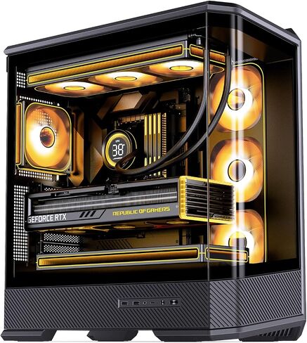 JONSBO D400 Black ATX Mid-Tower Pc Case,Three-Dimensional Beveled Curved Glass Design,Desktop Computer Case, Support BTF Motherboard/ATX Power supply/Dual360 AIO,10 Fan Positions,Black in Kuwait