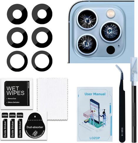 2 Sets Rear Camera Lens Glass Replacement with Adhesive Pre-Installed Compatible for iPhone 13 Pro / 13 Pro Max (3 Pieces/Set) with Repair Tools and Installation Manual in Kuwait