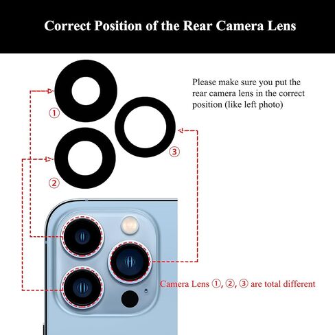 2 Sets Rear Camera Lens Glass Replacement with Adhesive Pre-Installed Compatible for iPhone 13 Pro / 13 Pro Max (3 Pieces/Set) with Repair Tools and Installation Manual in Kuwait