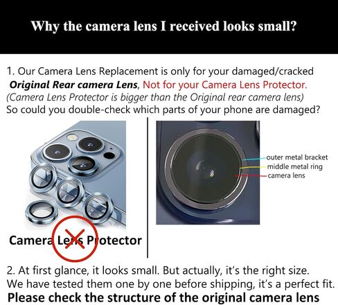 2 Sets Rear Camera Lens Glass Replacement with Adhesive Pre-Installed Compatible for iPhone 13 Pro / 13 Pro Max (3 Pieces/Set) with Repair Tools and Installation Manual in Kuwait