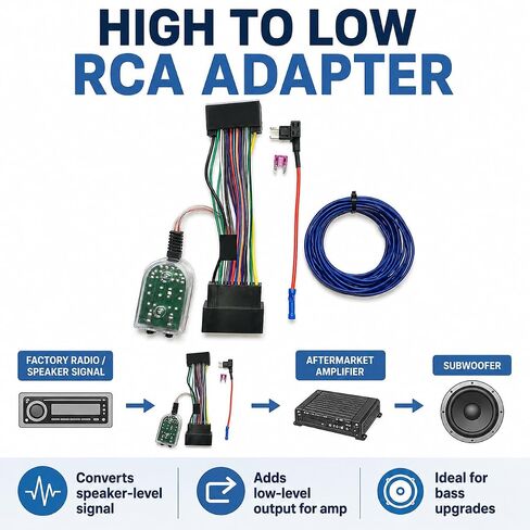 Car Subwoofer Amplifier Converter for Ford F-150 250 350 450 550, Edge/Escape/Explorer/Fiesta/Focus/Mustang, Plug-and-Play High to Low RCA Adapter, No Cutting Car Audio Wire Harness in Kuwait