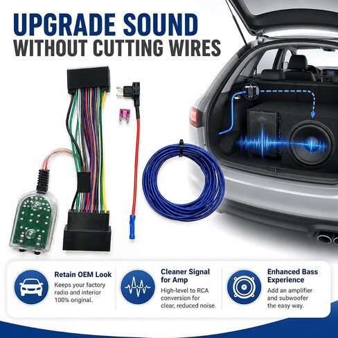Car Subwoofer Amplifier Converter for Ford F-150 250 350 450 550, Edge/Escape/Explorer/Fiesta/Focus/Mustang, Plug-and-Play High to Low RCA Adapter, No Cutting Car Audio Wire Harness in Kuwait