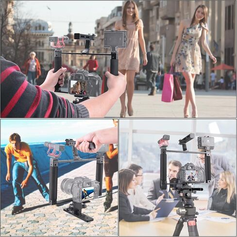 Universal Aluminum Alloy DSLR Mirrorless Camera Camcorder Stabilizer Extension Cage Mount for Mic Monitor Light, Movie Making Rig YouTube Tiktok Vlogging Video Kit w/Phone Holder for Canon Sony Nikon in Kuwait