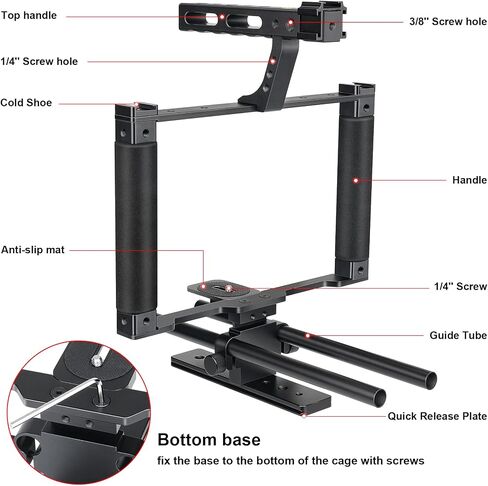Universal Aluminum Alloy DSLR Mirrorless Camera Camcorder Stabilizer Extension Cage Mount for Mic Monitor Light, Movie Making Rig YouTube Tiktok Vlogging Video Kit w/Phone Holder for Canon Sony Nikon in Kuwait
