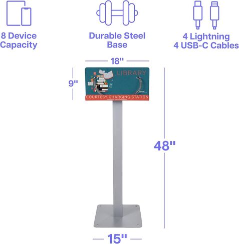 KwikBoost® Phone Charging Station Floor Stand, School Charging Kiosk with Lightning and USB-C Cables for Classrooms Libraries Campuses in Kuwait