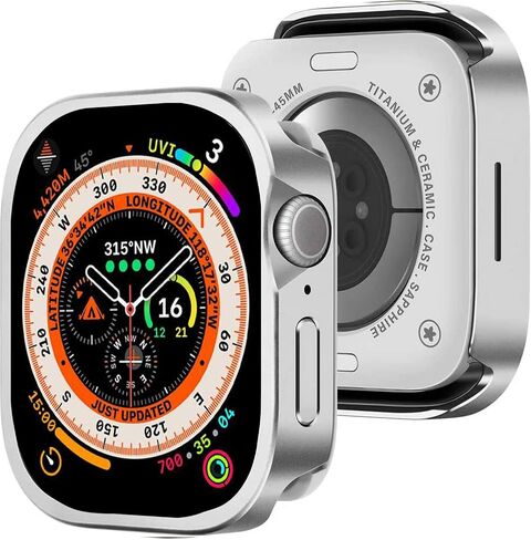 Aluminum Apple Watch Protector 46mm, 3 in 1 Full Coverage, Gold in Kuwait