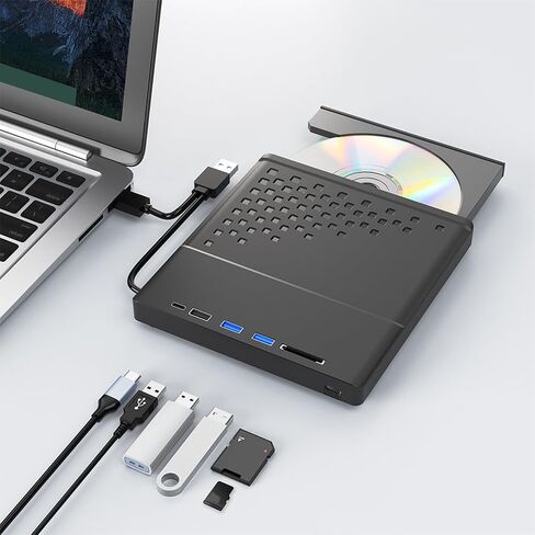 Multiunctional USB3.0 2.0 Type C External Opticals Drive Burners, Fast Speed CDs DVDs Player for Laptop Desktop Data Transfer External Cds DVDs Drive in Kuwait