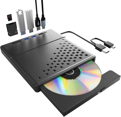 Multiunctional USB3.0 2.0 Type C External Opticals Drive Burners, Fast Speed CDs DVDs Player for Laptop Desktop Data Transfer External Cds DVDs Drive in Kuwait