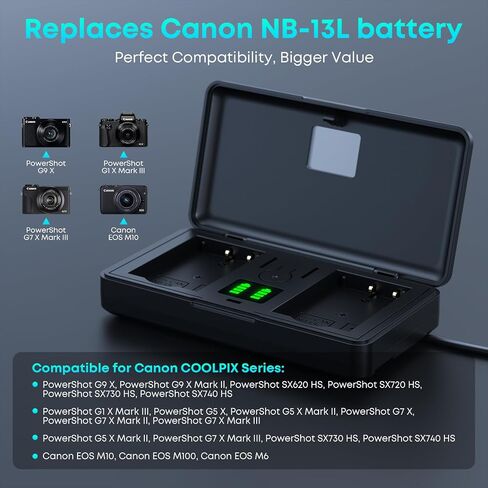 NB-13L Camera Battery Charger for Canon PowerShot, Dual Charger with LED in Kuwait