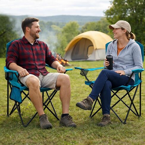 Folding Camping Chair with Cup Holder & Side Storage Bag 300lbs Capacity Lightweight High Back Portable for Beach, Picnic, Sport, Blue in Kuwait