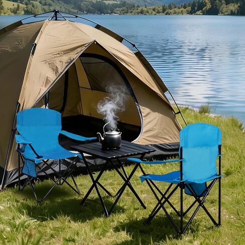 Folding Camping Chair with Cup Holder & Side Storage Bag 300lbs Capacity Lightweight High Back Portable for Beach, Picnic, Sport, Blue in Kuwait