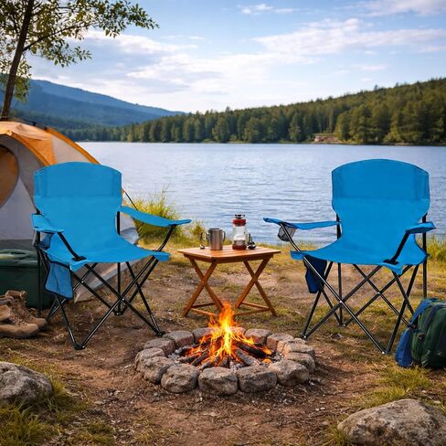 Folding Camping Chair with Cup Holder & Side Storage Bag 300lbs Capacity Lightweight High Back Portable for Beach, Picnic, Sport, Blue in Kuwait