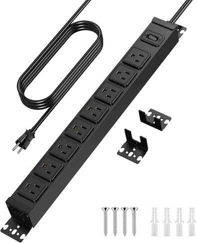 HHSOET Metal 360° Rotating 8 Outlet Mountable Power Strip, 6FT, Black, 1 in Kuwait