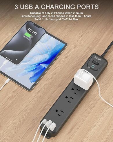 2 Pack Surge Protector Power Strip, 10FT Long Extension Cord in Kuwait