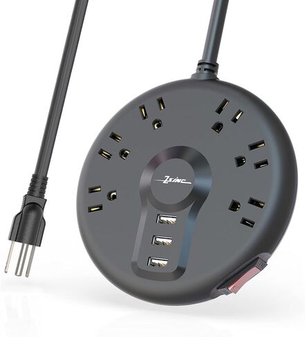Power Strip, 6 Outlets and 3 USB Ports 6.5FT Long Extension Cord, Circle Socket Overload, 100% Copper Core, Flat Plug Charging Station Compact for Office, Home, Travel (Black) in Kuwait