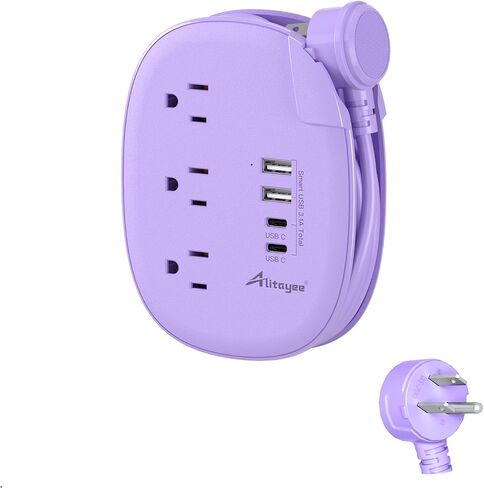Alitayee Purple Travel Power Strip,3 Outlets,4 USB Ports,3ft Extension Cord in Kuwait