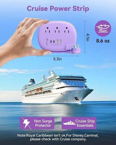 Alitayee Purple Travel Power Strip,3 Outlets,4 USB Ports,3ft Extension Cord in Kuwait
