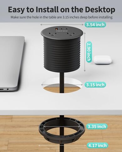 Desk Grommet, Dual-Sided Recessed Power Strip, 4 Outlets 3 USB (2 USB-C) in Saudi Arabia