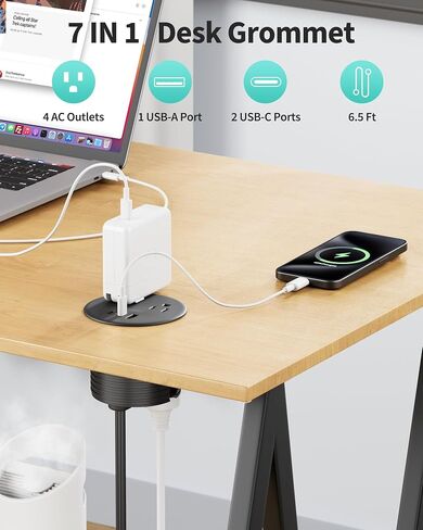 Desk Grommet, Dual-Sided Recessed Power Strip, 4 Outlets 3 USB (2 USB-C) in Saudi Arabia
