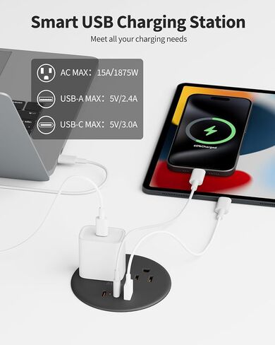 Desk Grommet, Dual-Sided Recessed Power Strip, 4 Outlets 3 USB (2 USB-C) in Saudi Arabia