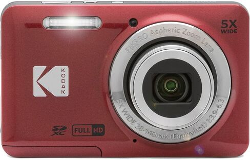 Kodak PIXPRO FZ55 Red 16MP Digital Camera 5X Optical Zoom 28mm Wide Angle 1080P Full HD Video 2.7" LCD Camera + 64GB Card and Reader + Memory Wallet in Kuwait