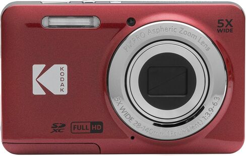 Kodak PIXPRO FZ55 Red 16MP Digital Camera 5X Optical Zoom 28mm Wide Angle 1080P Full HD Video 2.7" LCD Camera + 64GB Card and Reader + Memory Wallet in Kuwait