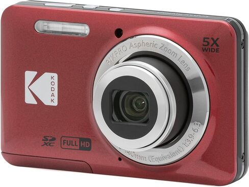 Kodak PIXPRO FZ55 Red 16MP Digital Camera 5X Optical Zoom 28mm Wide Angle 1080P Full HD Video 2.7" LCD Camera + 64GB Card and Reader + Memory Wallet in Kuwait