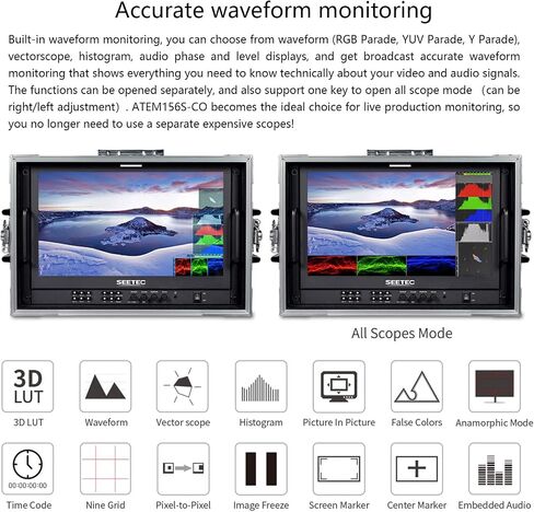 ATEM156S-CO 15.6 inch Multi-Camera Broadcast Monitor with 4x3G-SDI Input Output 1 HDMI in Quad Split Display for Studio Television Production Full HD 1920x1080 (ATEM156S-CO) in Kuwait