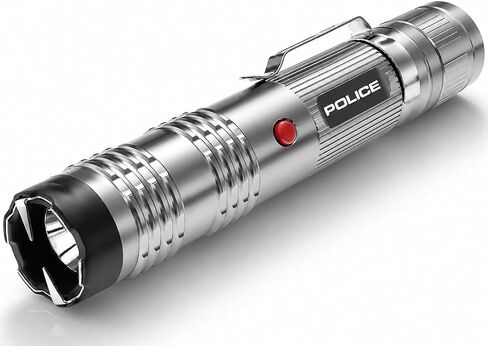 POLICE Stun Gun for Self Defense – M12 Aluminum High Voltage Mini Rechargeable with LED Flashlight, Compact & Heavy Duty – Personal Security for Women & Men – Grey in Kuwait
