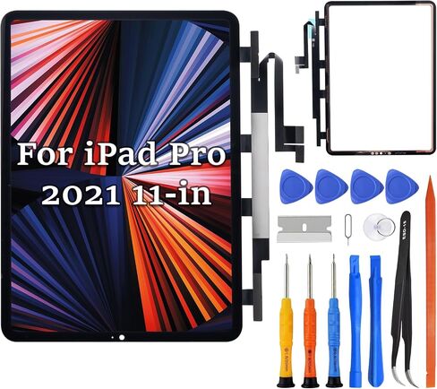 Screen Replacement for iPad Pro 11 3rd Gen 11 Inch 2021, Glass Digitizer No LCD, Supports Pencil, Pre Installed Adhesive, OCA, Tools, Models A2377, A2459, A2301, A2460 Black in Kuwait