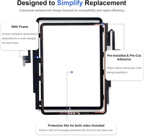 Screen Replacement for iPad Pro 11 3rd Gen 11 Inch 2021, Glass Digitizer No LCD, Supports Pencil, Pre Installed Adhesive, OCA, Tools, Models A2377, A2459, A2301, A2460 Black in Kuwait