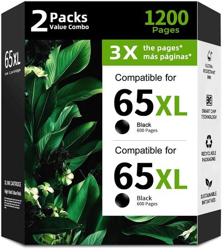 65XL Black Ink Cartridge Replacement for HP 65 XL HP65XL HP65 2 Pack in Kuwait