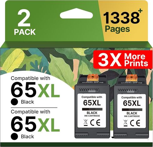 65XL Ink Cartridge for HP 65 Black Ink Cartridge High-Yield Replacement for HP Ink 65, 65XL Black Ink Cartridge for HP Printers Deskjet 3755 3772 3700 3722 3752 2600 2622 Envy 5055 5070 5052 (2 Pack) in Saudi Arabia