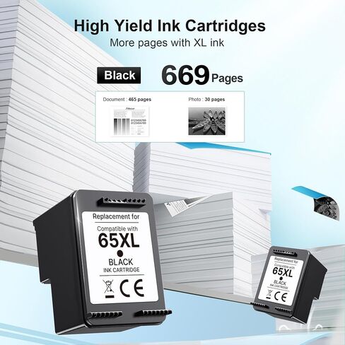 65XL Ink Cartridge for HP 65 Black Ink Cartridge High-Yield Replacement for HP Ink 65, 65XL Black Ink Cartridge for HP Printers Deskjet 3755 3772 3700 3722 3752 2600 2622 Envy 5055 5070 5052 (2 Pack) in Saudi Arabia