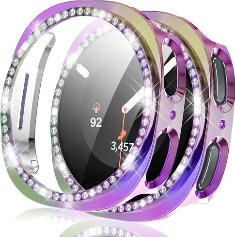 Bling Case Fit for Samsung Galaxy Watch 9 40mm Screen Protector Case, Big Shiny Diamonds Bumper + Premium Colorful Glitter, Stylish Face Cover for Samsung Watch 9/8 Strap Accessories 40mm, Colorful in Saudi Arabia