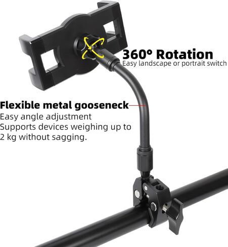 Flexible iPad Holder for Mic Stand, Enhanced Gooseneck Tablet Phone Holder Micophone Music Stand Mount with Super Handle Clamp for iPad Pro 12.9 Air Mini 4.7-13" iPhones & Tablets in Saudi Arabia