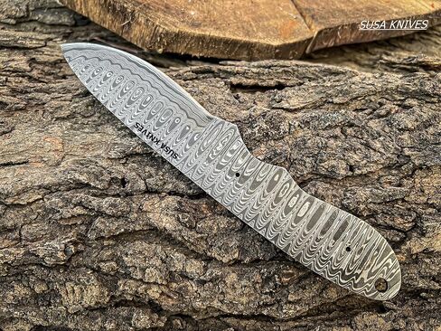 Damascus Steel Blank Blade Hunting Knife Fixed Blade EDC Survival Knife for Men - Fixed Blade Making kit, Pins, with Sheath, Handle Scales for Making (LEADER WOOD) in Kuwait