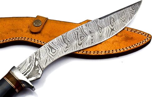 Nooraki - 15" Handmade Damascus Steel Heavy Duty Kukri Knife Sharp Blade, With Leather Sheath | Ideal for Hunting, Bushcraft, Survival, Chopping, Camping, Outdoor Gift for Men Women - KK155 in Kuwait