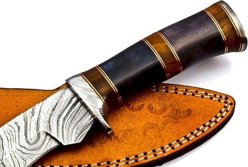 Nooraki - 15" Handmade Damascus Steel Heavy Duty Kukri Knife Sharp Blade, With Leather Sheath | Ideal for Hunting, Bushcraft, Survival, Chopping, Camping, Outdoor Gift for Men Women - KK155 in Kuwait