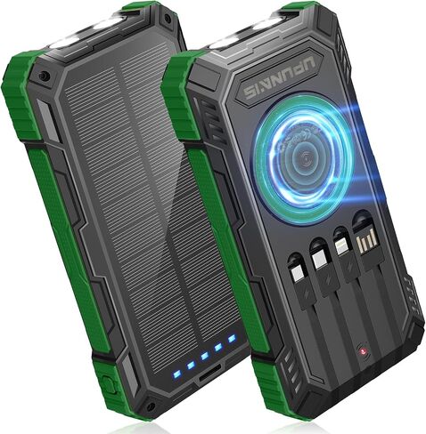 BLASOUL Solar Power Bank,49800mAh Wireless Portable Phone Charger with 4 Built-in Cables,22.5W Fast Charging USB-C in/Output External Battery Pack for iPhone,Android,Perfect for Hiking/Camping in Saudi Arabia