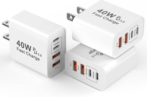 USB C Charger Block, 3 Pack 40W 4-Port Type C Charger Fast Charging Blocks in Kuwait