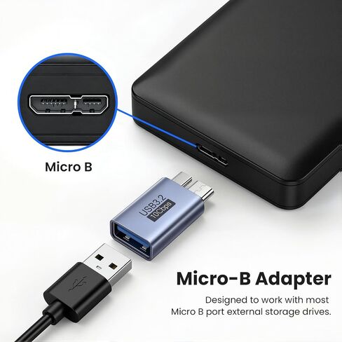 USB to Micro B Adapter(2 Pack), USB 3.2 10Gbps USB-A to Micro USB B Male in Kuwait