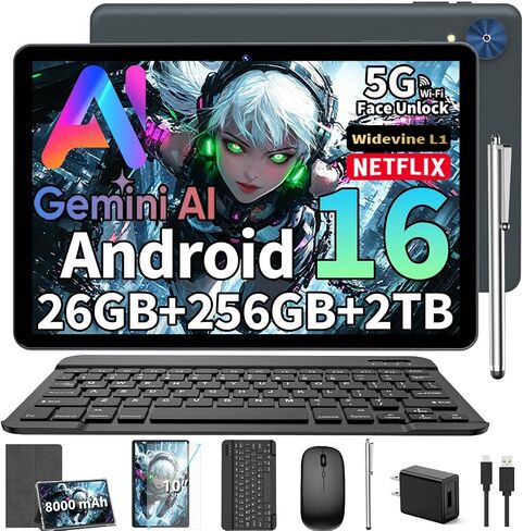 2026 Android 16 Tablet with Keyboard, Gemini AI 10 Inch Tablet, Black Case in Kuwait
