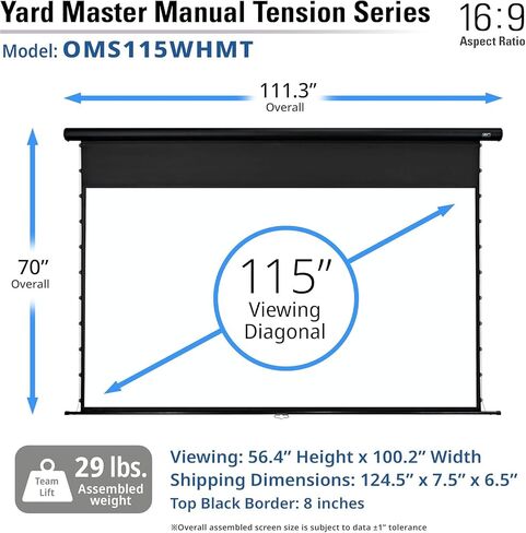 Elite Screens Yard Master Manual Tab-Tension 115-INCH Outdoor Projector Screen Home Movie Cinema, OMS115WHMT in Kuwait