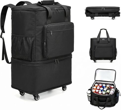 Large Insulated Cooler Bag,Rolling Backpack Cooler Leakproof Beach Cooler Bag, Rolling Duffle Bag with Wheels Portable Travel Coolers for Camping,Road Trips, Shopping Black in Kuwait