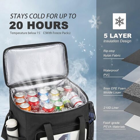 Large Insulated Cooler Bag,Rolling Backpack Cooler Leakproof Beach Cooler Bag, Rolling Duffle Bag with Wheels Portable Travel Coolers for Camping,Road Trips, Shopping Black in Kuwait