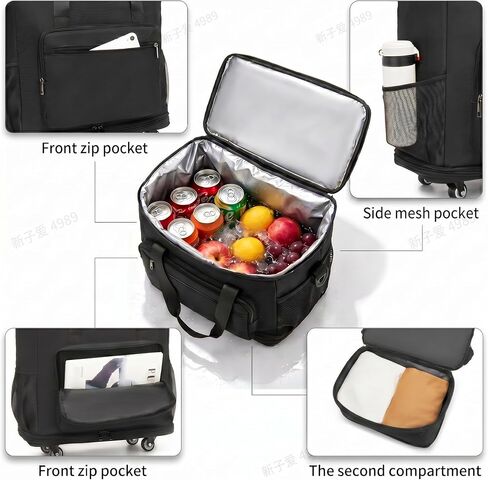 Large Insulated Cooler Bag,Rolling Backpack Cooler Leakproof Beach Cooler Bag, Rolling Duffle Bag with Wheels Portable Travel Coolers for Camping,Road Trips, Shopping Black in Kuwait